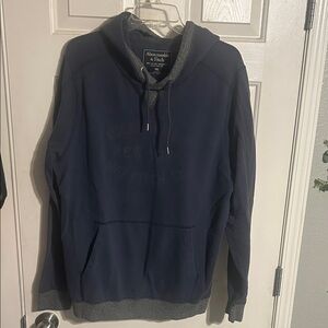 Abercrombie & Fitch Navy Blue Pullover Hoodie with Contrast Trim